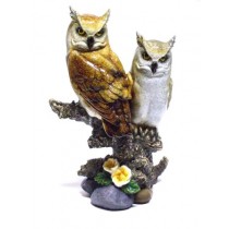 COPPIA GUFETTI BOMBONIERA STATUETTA RESINA GUFO OWL PORTAFORTUNA  H:26Cm