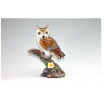 SPLENDIDO GUFETTO DA COLLEZIONE STATUETTA RESINA GUFO OWL BOMBONIERA PORTAFORTUNA  H:26Cm