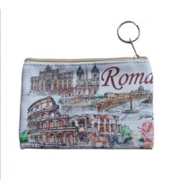 Borsellino Portamonete Souvenir Ricordi Viaggi Roma Italy Con Zip Cerniera
