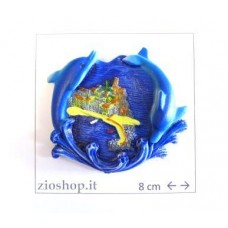 Calamita Magnete Frigo Fridge Magnets  PAESAGGIO MARE CON DOPPIO DELFINI SU ONDA  