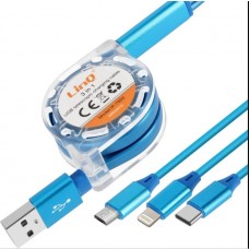 Cavo Ricarica Retrattile 3 IN 1 Micro USB,lightning e Type-C 1Mt 2A