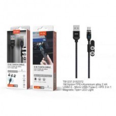 CAVO MAGNETICO 3IN1 USB TYPE C MICRO LED RICARICA IPHONE SAMSUNG HUAWEI XIAOMI SONY ETC