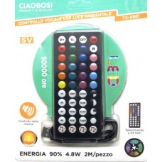 STRISCIA LED RGB USB 2MT TELECOMANDO 44 TASTI CON AUDIO CONTROL