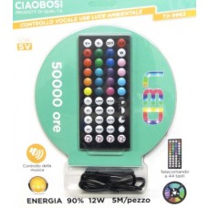 STRISCIA LED RGB USB 5MT TELECOMANDO 44 TASTI CON AUDIO CONTROL