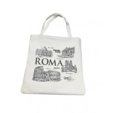 Borsa Shopper Tote Bag in Tela Cerniere Tasca Interna Souvenir Roma Italia