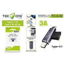SPLITTER ADATTATORE 1 TYPE-C F A 1 TYPE-C M / 1 LIGHTNING 8 PIN  3A TOTALE PROTOCOLLO USB 3.1 Gen1