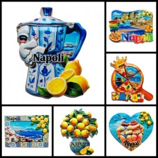 COMPOSIZIONE "19U" - 6 PEZZI DI CALAMITE MAGNETI PER FRIGO SOUVENIR NAPOLI "LIMONIAMO" ITALIA 