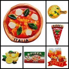 COMPOSIZIONE "21W" - 6 PEZZI DI CALAMITE MAGNETI PER FRIGO SOUVENIR "FOOD EXCELLENCE" ITALIA 