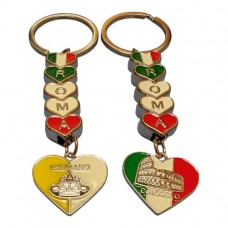 PORTACHIAVE SOUVENIR ITALIA ROMA IN METALLO CATENA 6 CUORI  KEYCHAIN 6401