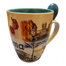 Tazza Mug con Cucchiaino Souvenir Ricordi Roma 6424 Diametro 8,5cm* 12cm; H 11cm; Cucchiaino 12cm