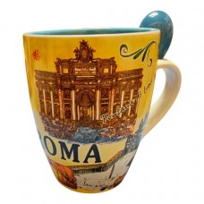 Tazza Mug con Cucchiaino Souvenir Ricordi Roma 6425 Diametro 8,5cm* 12cm; H 11cm; Cucchiaino 12cm