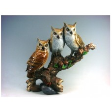 SPLENDIDO TRIS DI GUFETTI BOMBONIERA STATUETTA RESINA GUFO OWL PORTAFORTUNA  H:30Cm