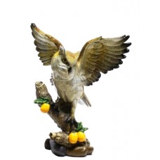 SPLENDIDO  GUFETTO BOMBONIERA STATUETTA RESINA GUFO SU RAMO OWL PORTAFORTUNA  H:20Cm