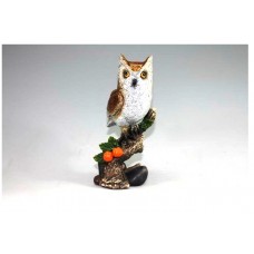 SPLENDIDO GUFETTO SU RAMO BOMBONIERA STATUETTA RESINA GUFO OWL PORTAFORTUNA  H:18Cm