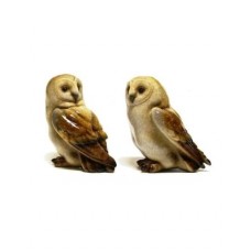 SET DI 2 BARBAGIANNI IN RESINA SMALTATA DA COLLEZIONE  BOMBONIERA GUFO OWL PORTAFORTUNA  H:8Cm
