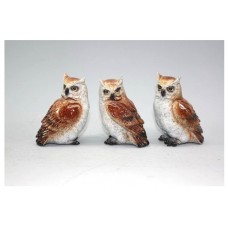 SPLENDIDO SET DI 3 GUFI GUFETTI IN RESINA SMALTATA IDEA REGALO BOMBONIERA.H:9Cm