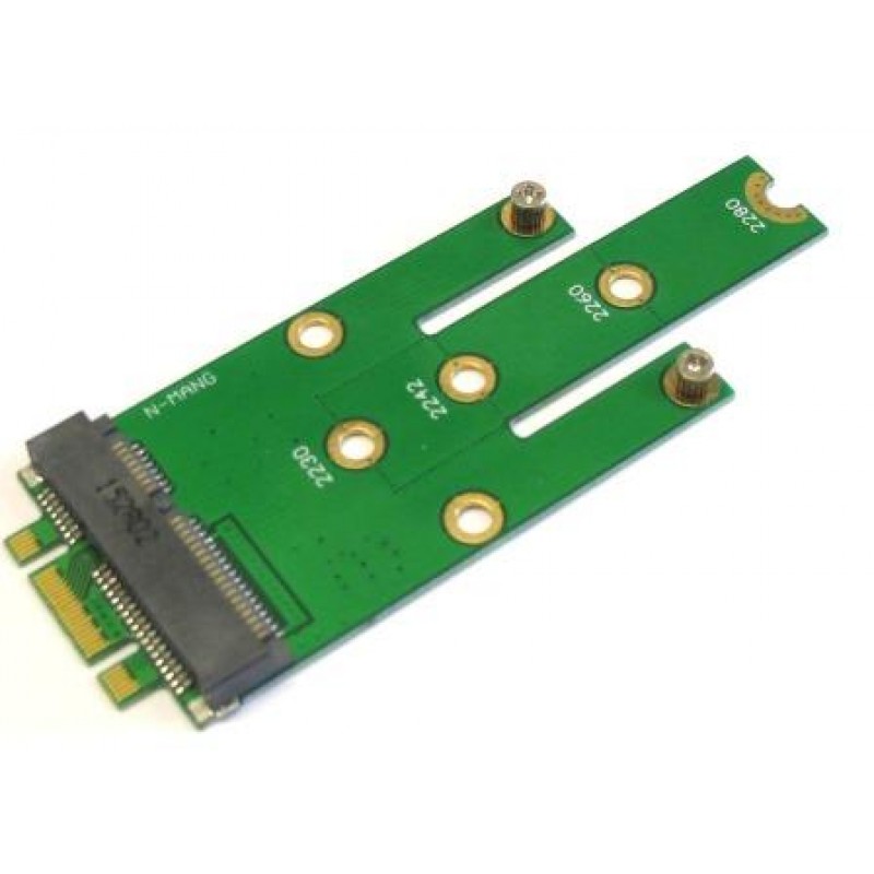 Connects NGFF B Key Solid State Drives to MSATA Mini PCI-E motherboard.