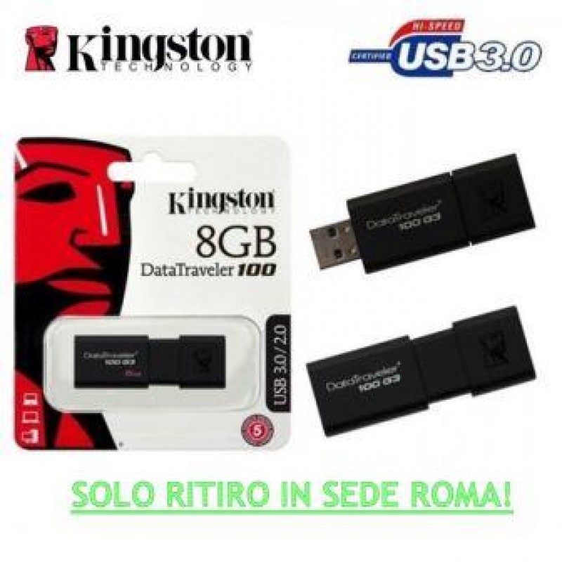 GENUINE PEN DRIVE KINGSTON DT100G3/8GB USB 3.0 Chiavetta 8 gb DATATRAVELER