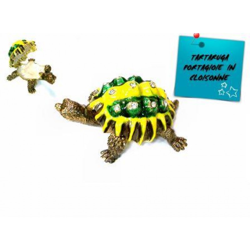 TARTARUGA BIG SIZE PORTAFORTUNA COFANETTO PORTAGIOIE IN CLOISONNE ARTIGIANALE. 