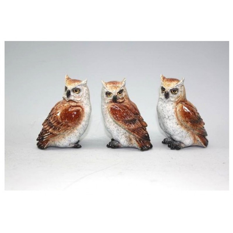 SPLENDIDO SET DI 3 GUFI GUFETTI IN RESINA SMALTATA IDEA REGALO BOMBONIERA.H:9Cm