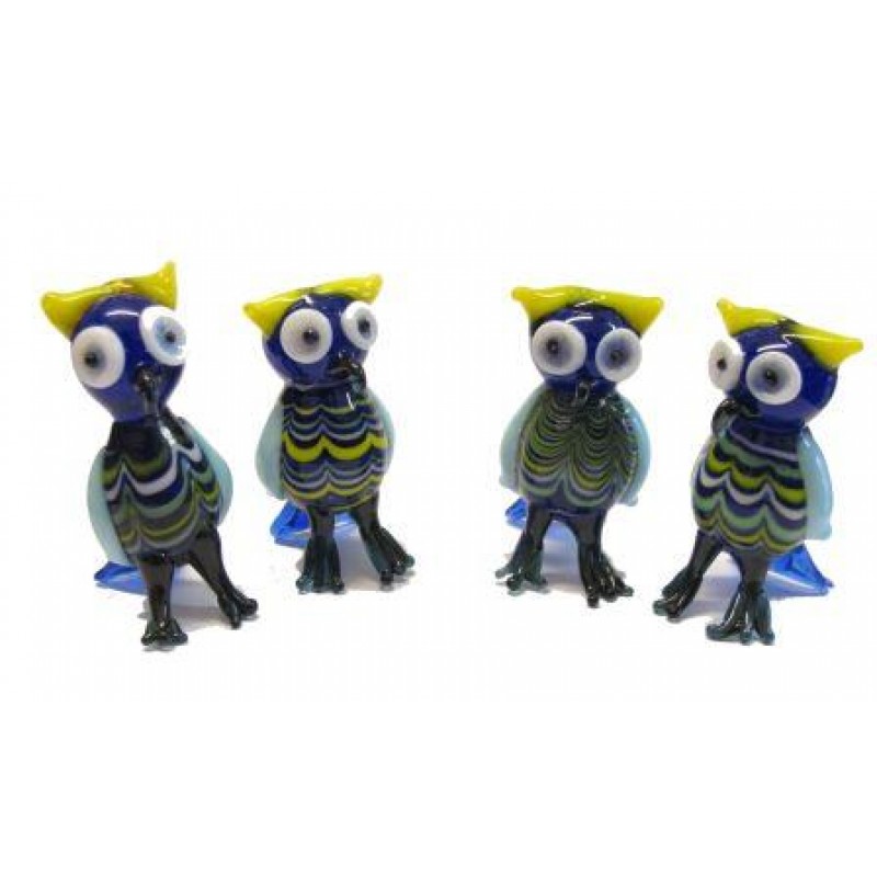 SET 4 GUFI GUFETTI IN VETRO LAVORATO A MANO IDEA REGALO BOMBONIERE PORTAFORTUNA