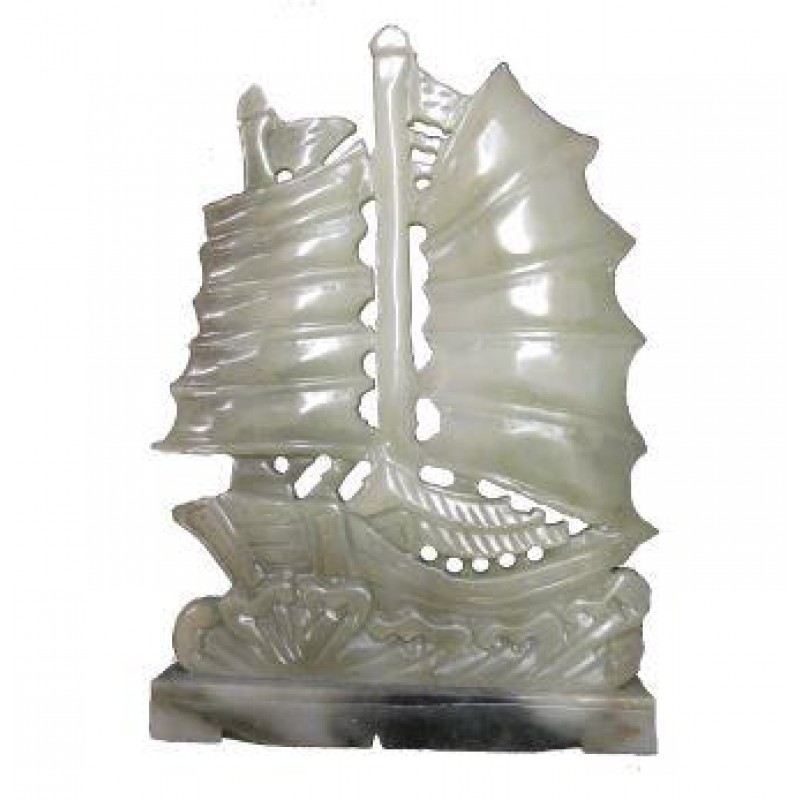 STATUA ARTIGIANALE GRANDE FORMATO BARCA IN POLVERE DI GIADA E RESINA