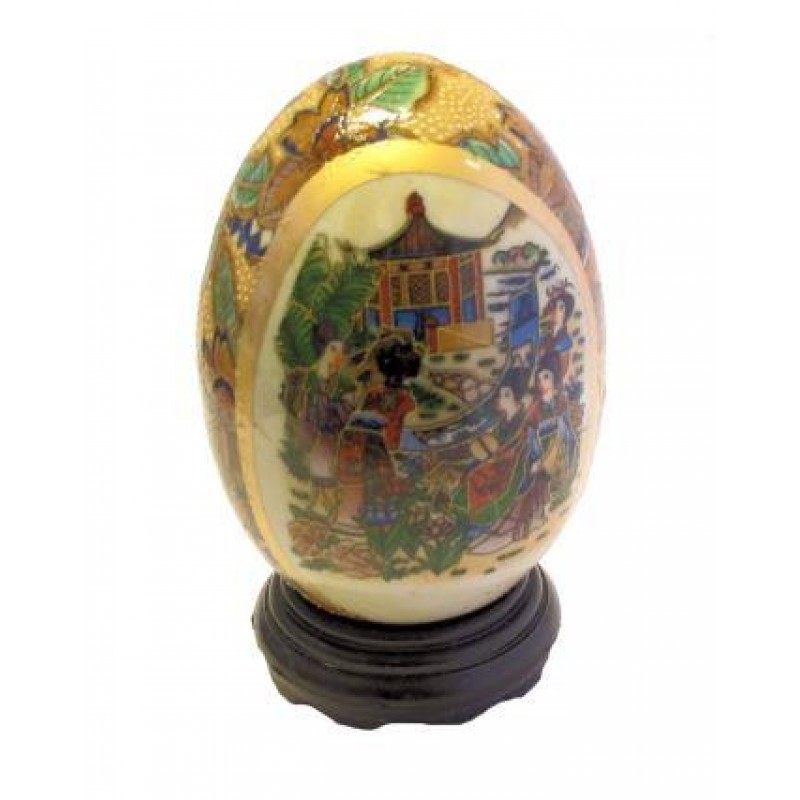 UOVO DA COLLEZIONE IN CERAMICA ARTIGIANALE CON BASE "ANCIENT CHINESE BEAUTY"11X7cm