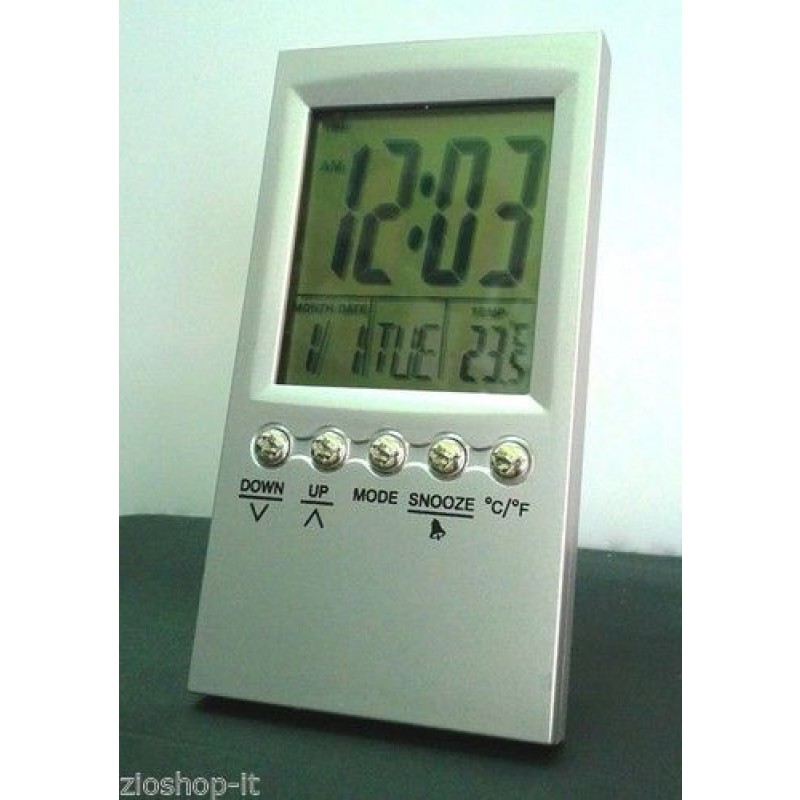 Mini Sveglia Diglitale LCD da Viaggio Ultra Slim con Termometro & Snooze