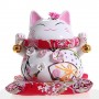 Maneki Neko SALVADANAIO GATTO PORTAFORTUNA PROSPERITA' IN CERAMICA BIANCA DIPINTA A MANO